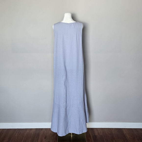 CYNTHIA ROWLEY Linen Hi-Low Tiered Maxi Sleeveless Lagenlook Beachy Boho Dress - Picture 9 of 10
